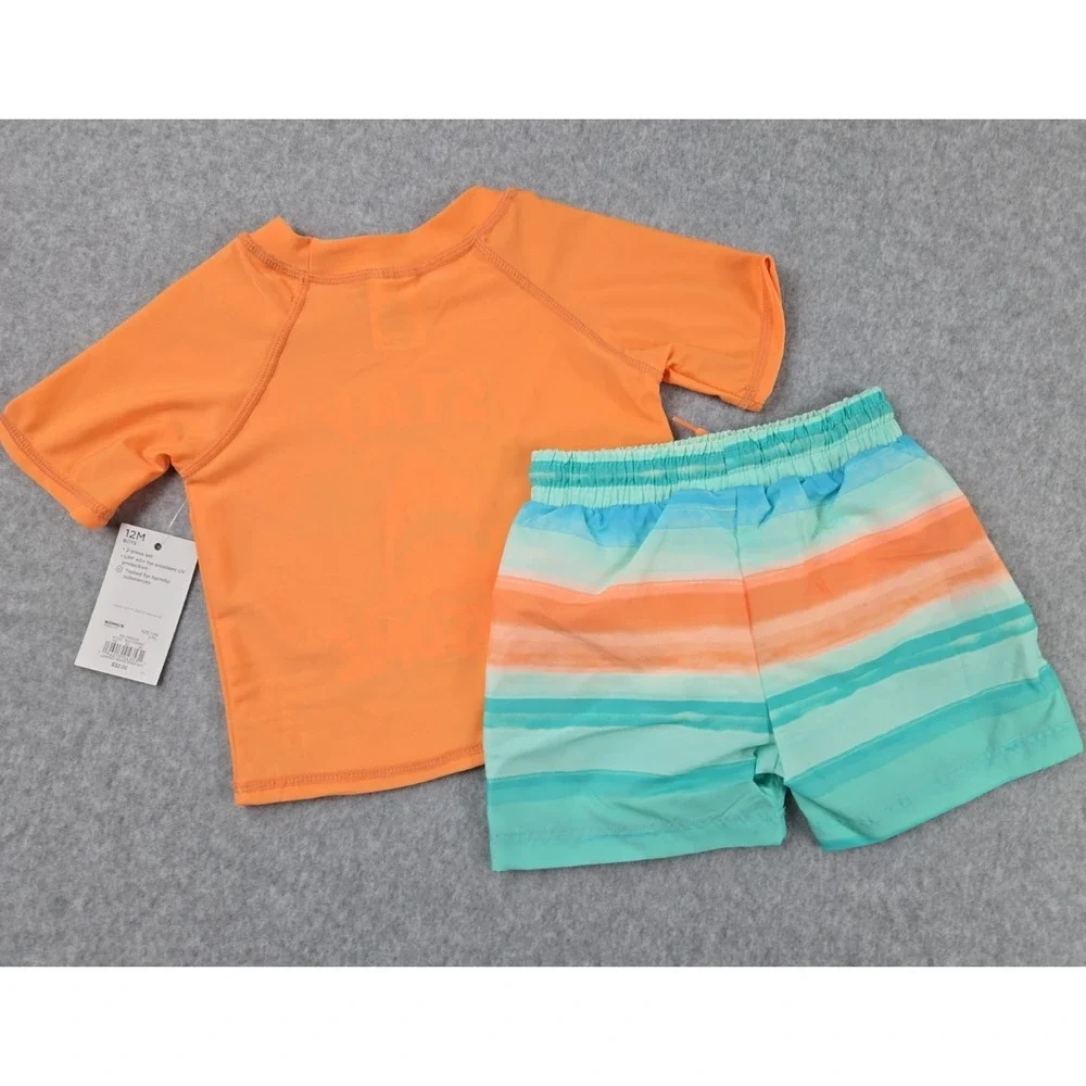 Jumping‎ Beans Shark Boys 2 pc Swim Set Size 12 Months Rash Guard Top Trunks NWT